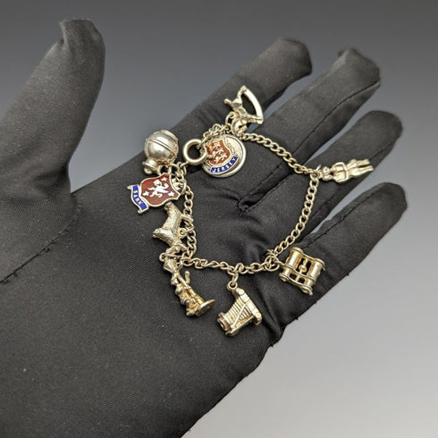 British vintage sterling silver charm bracelet 19g