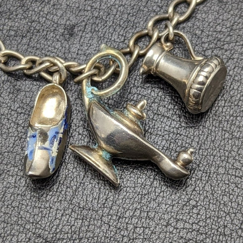 British vintage sterling silver charm bracelet 21g