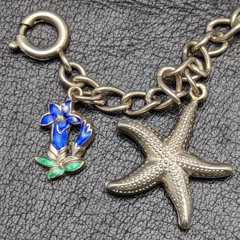 British vintage sterling silver charm bracelet 21g