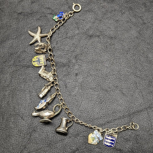 British vintage sterling silver charm bracelet 21g