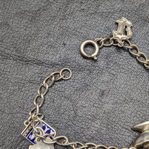 British vintage sterling silver charm bracelet 21g