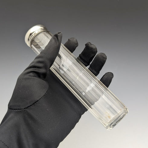 1927 British Vintage Oblong Glass Bottle Pure Silver Lid 110g