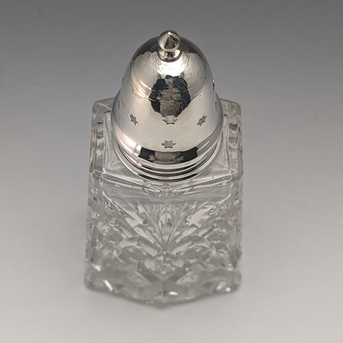 1972 British Vintage Cut Glass Seasoning Container Sterling Silver Lid 320g