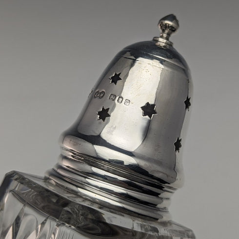 1972 British Vintage Cut Glass Seasoning Container Sterling Silver Lid 320g