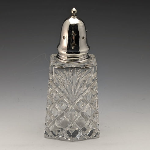 1972 British Vintage Cut Glass Seasoning Container Sterling Silver Lid 320g