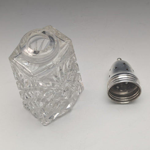 1972 British Vintage Cut Glass Seasoning Container Sterling Silver Lid 320g