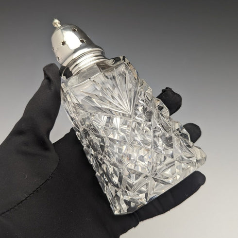 1972 British Vintage Cut Glass Seasoning Container Sterling Silver Lid 320g