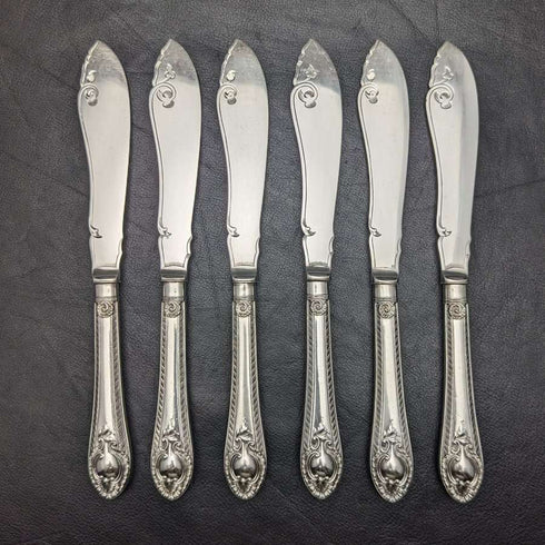 1860年 英国アンティーク シルバープレート製 フィッシュナイフ6本セット トレー入