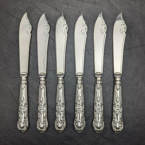 1936年 英国ヴィンテージ 純銀ハンドル カトラリー6x2 &サーバセット 木箱入り