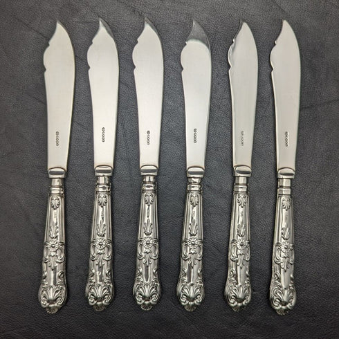 1936年 英国ヴィンテージ 純銀ハンドル カトラリー6x2 &サーバセット 木箱入り