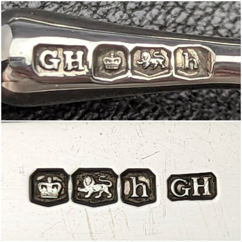 1925年 英国ヴィンテージ 白蝶貝ハンドル 純銀ブレード デザートカトラリー4x2セット