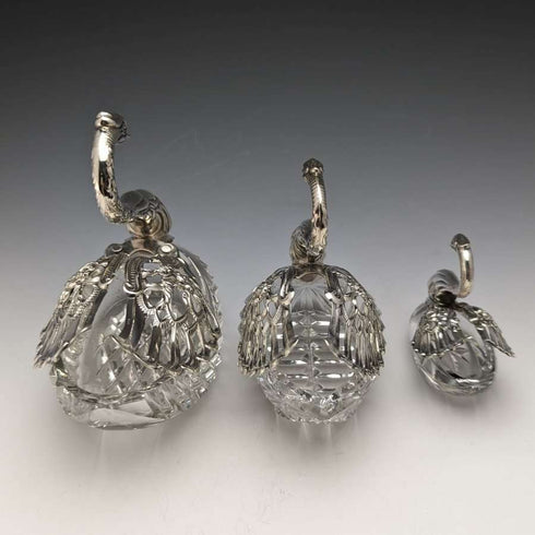 1972 British Vintage Swan Shape Sterling Silver & Cut Glass Accessory Case Large Medium Small Set of 3