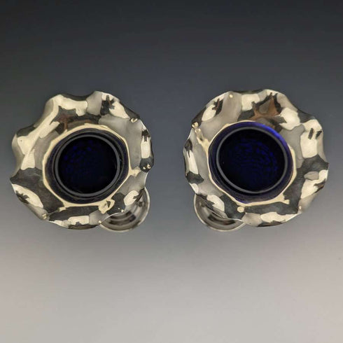 1906 British Antique Sterling Silver Large Vase Pair Cobalt Inner