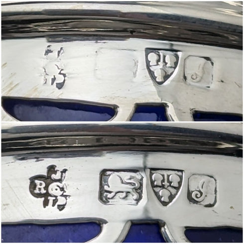 1906年 英国アンティーク 純銀製 大型花瓶ペア コバルトインナー