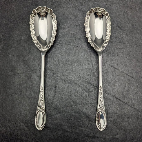 英国アンティーク シルバープレート製 サービングスプーン ペア ケース入