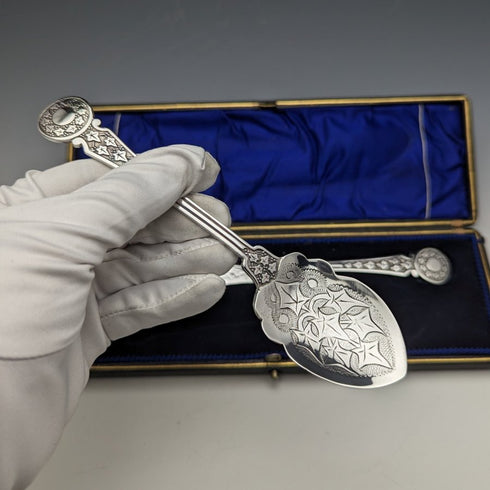 英国アンティーク シルバープレート製 ジャムスプーン&バターナイフセット ケース入