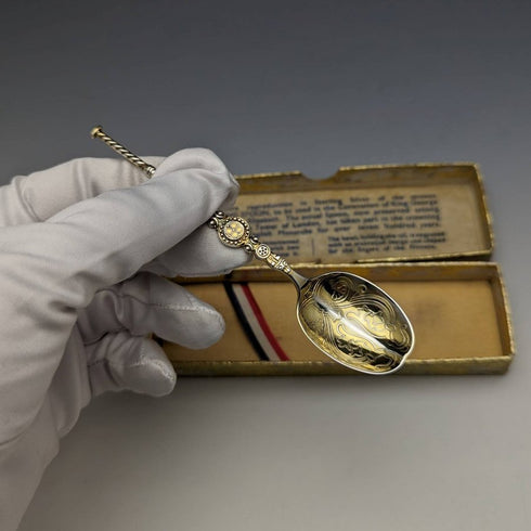 1936 British vintage sterling silver anointing spoon in paper box William Suckling