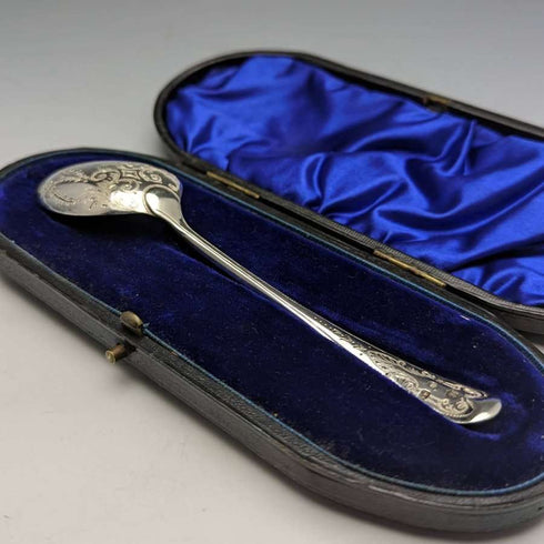 1894 British Antique Sterling Silver Spoon Fine Engraving Case