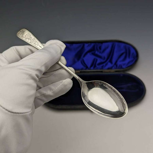 1894 British Antique Sterling Silver Spoon Fine Engraving Case