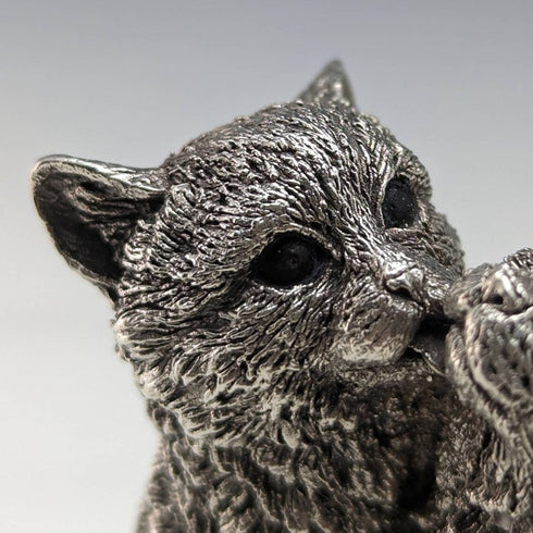 英国William Comyns 2匹の子猫 純銀張り彫刻 フィギュリン 178g