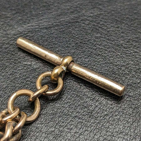 British Antique Rolled Gold Albert Chain 9ct Gold Heart Locket Fob