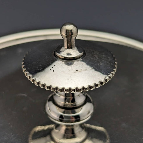 英国ヴィンテージ カットガラス ビスケットバレル シルバープレート蓋 917g