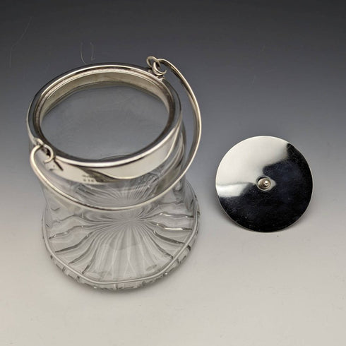 英国ヴィンテージ カットガラス ビスケットバレル シルバープレート蓋 917g