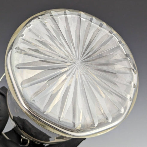 英国ヴィンテージ カットガラス ビスケットバレル シルバープレート蓋 917g