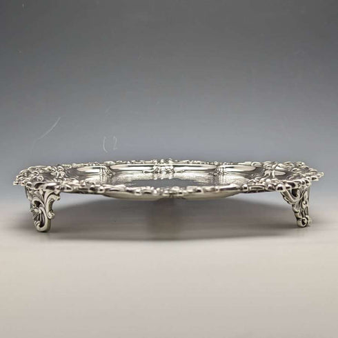 1899 British Antique Sterling Silver Salva Card Tray Diameter 21.5cm 400g Barker Bros