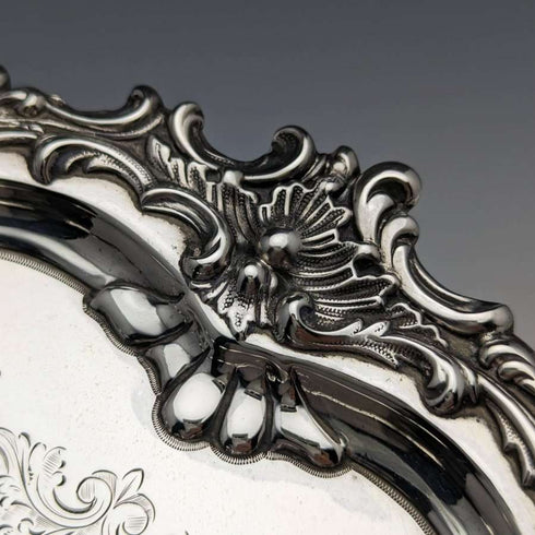 1899 British Antique Sterling Silver Salva Card Tray Diameter 21.5cm 400g Barker Bros