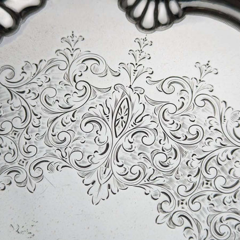 1899 British Antique Sterling Silver Salva Card Tray Diameter 21.5cm 400g Barker Bros