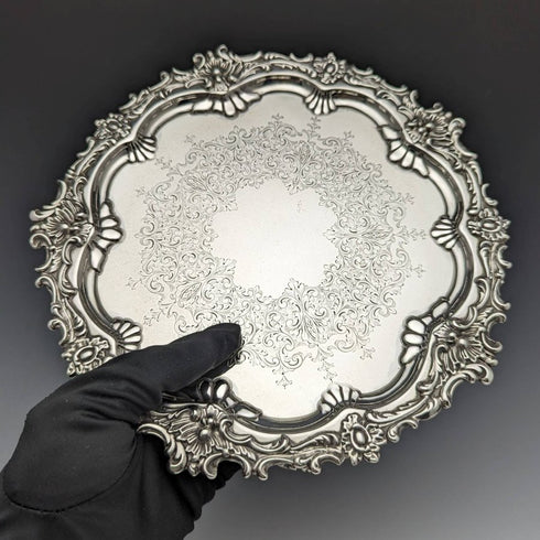 1899 年英國古董純銀薩爾瓦卡片托盤直徑 21.5 厘米 400 克巴克兄弟