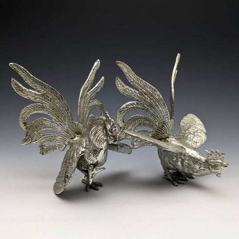 英国ヴィンテージ ピューター製 鶏フィギュリン ペア