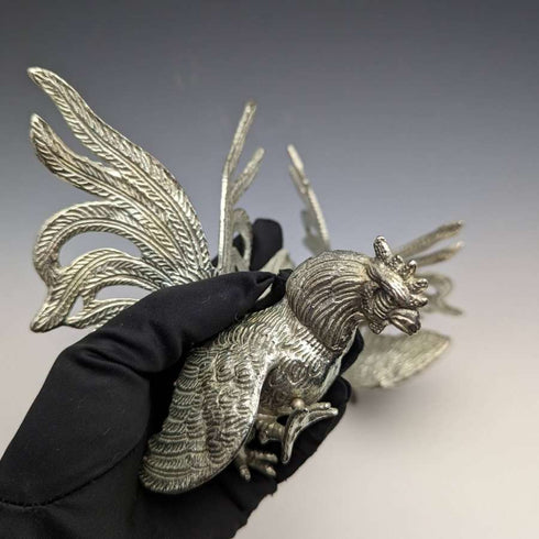British Vintage Pewter Chicken Figurine Pair