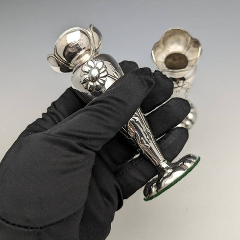 1905 British antique sterling silver vase vase pair 84g Henry Williams