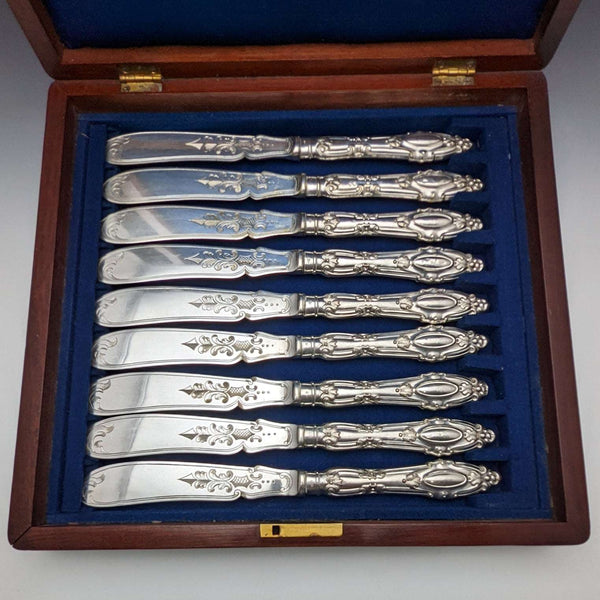 1850年頃 英国アンティーク シルバープレート ナイフx9セット Harrison Brothers & Howson 箱入り