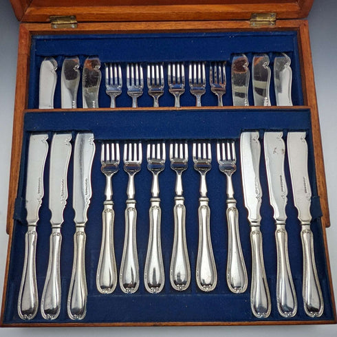 1879年 英国アンティーク シルバープレート 薄型カトラリー 12x2セット Elkington 木箱入り