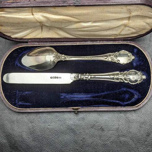 1851年 英国アンティーク 純銀製クリスニングカトラリーセット BOX入り
