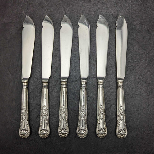 1860年頃 英国アンティーク 純銀製ハンドル フィッシュカトラリーセット 6x2 トレー入