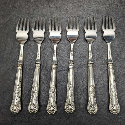 1860年頃 英国アンティーク 純銀製ハンドル フィッシュカトラリーセット 6x2 トレー入