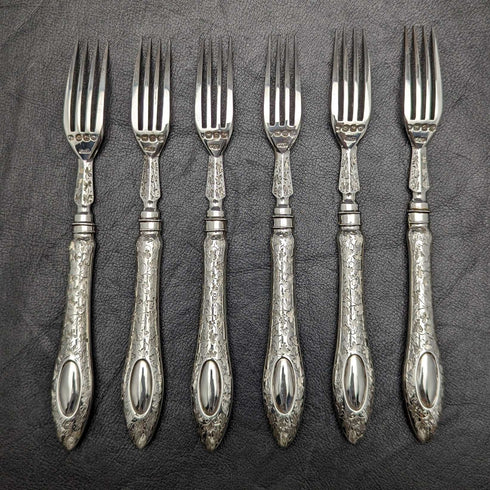 1858年 英国アンティーク 純銀ブレード カトラリーセット6x2 マホガニーケース入