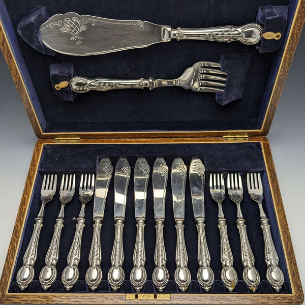 1929 年英國復古純銀(925 銀)手柄魚餐具 6x2 及餐具套裝 CH Beatson 木盒裝