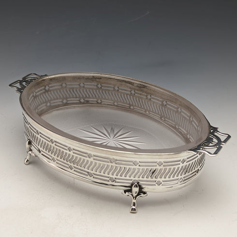 1926 年英國復古純銀和玻璃內黃油盤 163 克 Walker & Hall