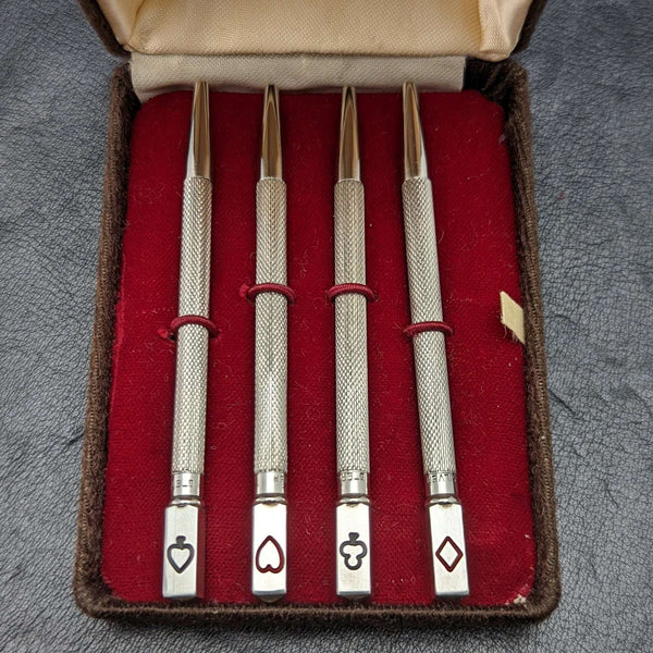 Juego de 4 lápices mecánicos vintage de plata pura (925) en estuche