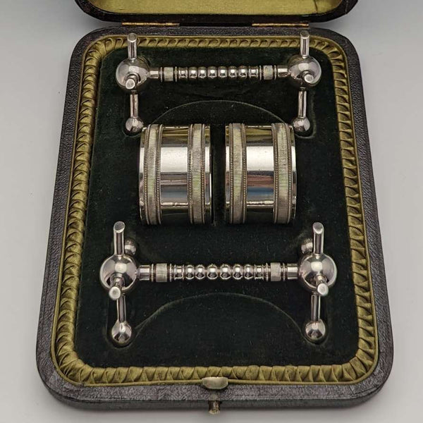 Around 1915 British Antique Silver Plated Napkin Ring & Knife Rest Pair Boxed