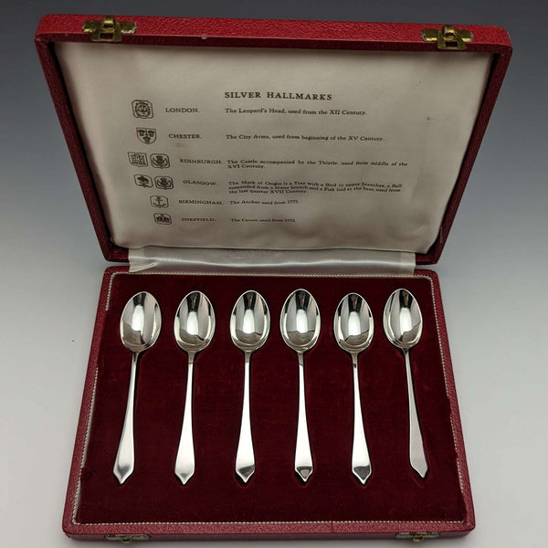 1959年 英国ヴィンテージ 純銀 マルチホールマーク ティースプーン6本セット ケース入り