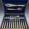 British antique resin handle silver plate fish cutlery 6x2 & server set in wooden box
