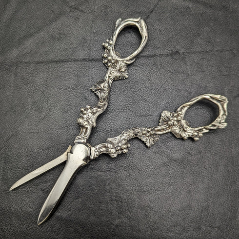 Tijeras para uvas de plata chapada, antigüedades británicas, con grabado de uvas, 102 g