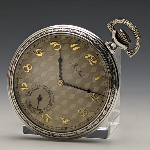 Antique MONDIALE pocket watch silver side open face works well