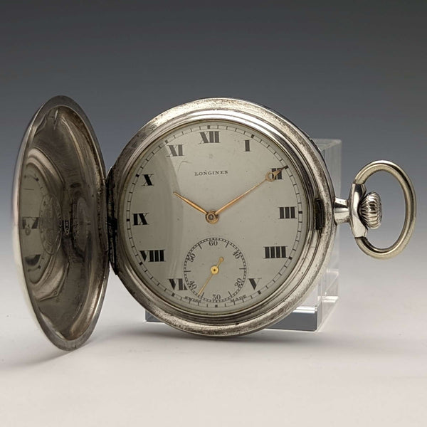 Around 1932 Vintage Longines pocket watch silver side hunter case works well